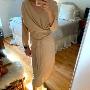 Zara nude cotton midi dress size s